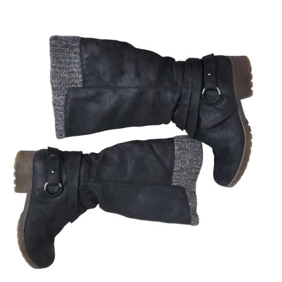 Celia | Radical Sweater Cuff Calf Height Moto Distressed Boots - Picture 3 of 10